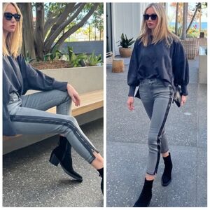 Etienne Marcel $300 Tuxedo Stripe Side Zip Jeans Women's 27 Gray & Black Skinny